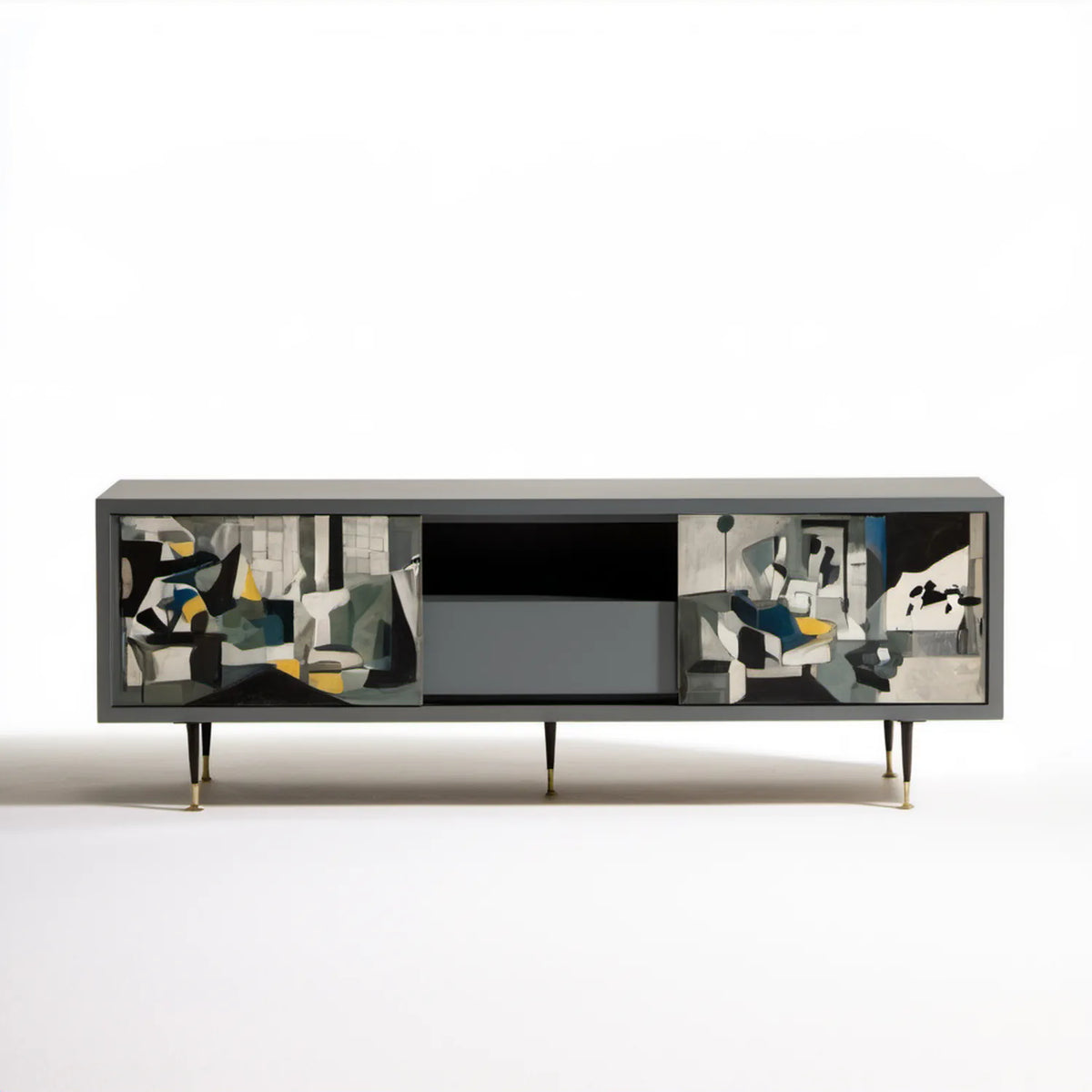 Czarna szafka RTV z abstrakcyjnym nadrukiem 180 x 40 x 65 cm z płyty MDF