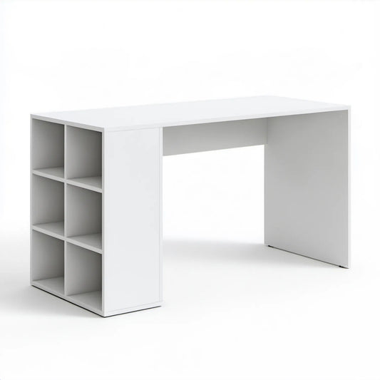 Białe biurko komputerowe 120 x 60 x 75 cm z laminowanej płyty wiórowej z regałem