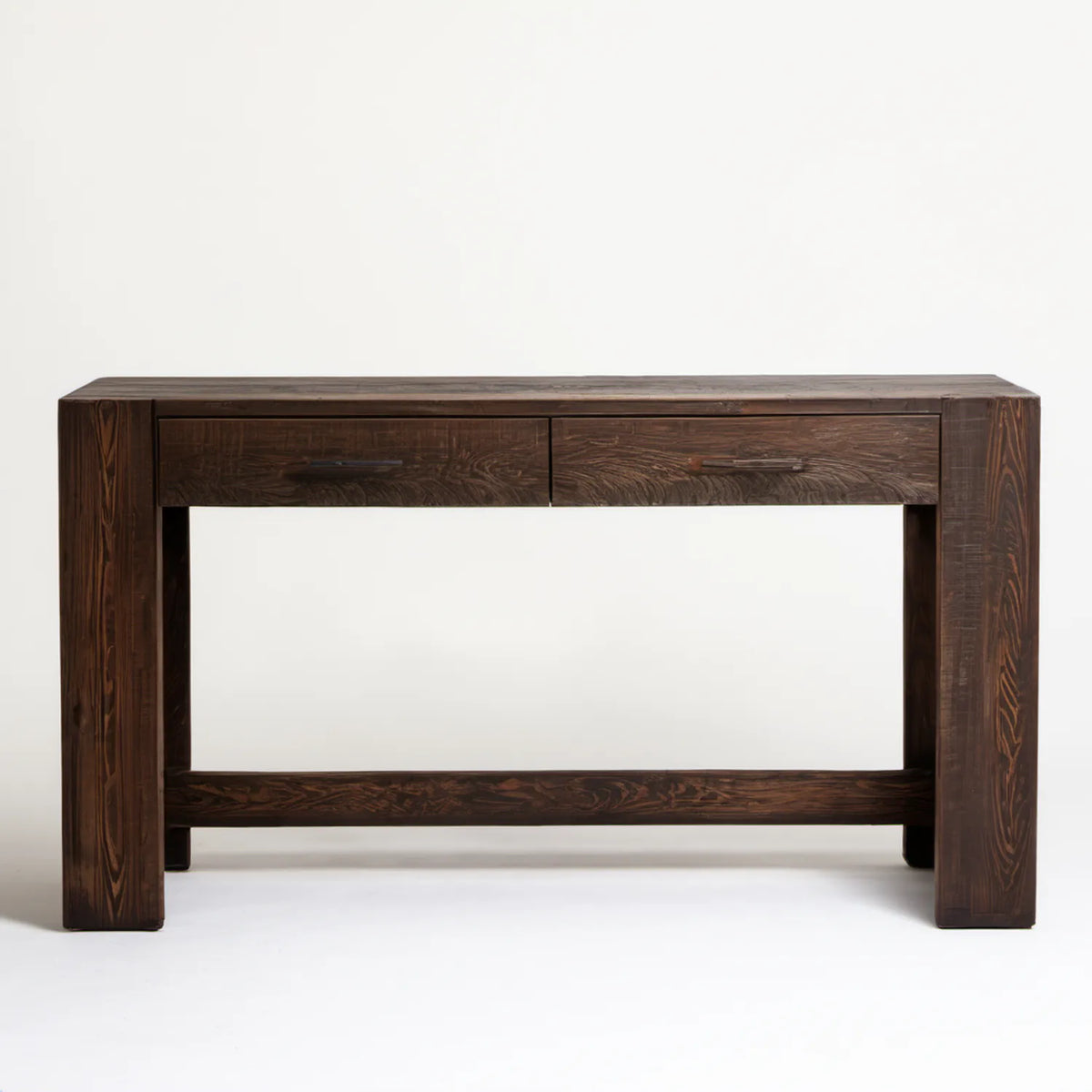 Tradycyjne biurko z litego drewna mango, ciemnobrązowe, 140 x 60 x 76 cm, 2 szuflady
