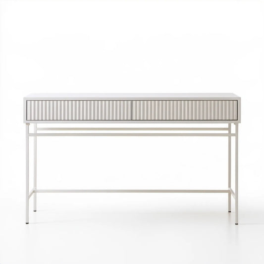 Białe biurko z 2 ryflowanymi szufladami 120 x 50 x 75 cm, MDF i stal
