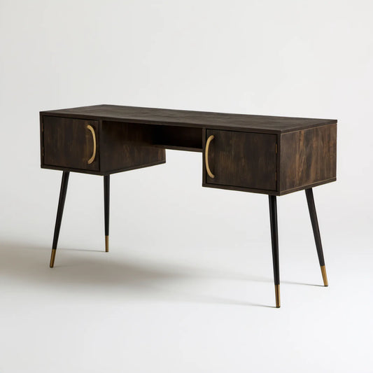 Ciemnobrązowe biurko z 2 szafkami, 140 x 60 x 76 cm, MDF i stal
