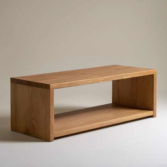 Otwarta szafka RTV z litego dębu, naturalna, 120 x 40 x 55 cm